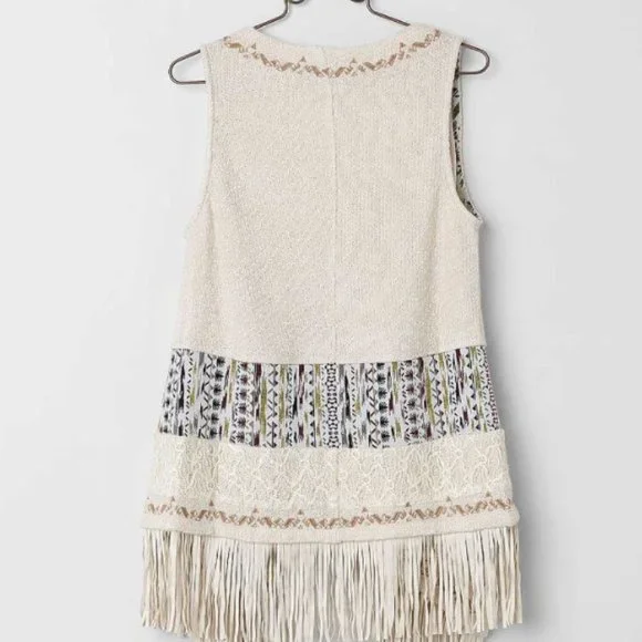 Miss Me Fringe off-White Sweater Vest Jacket Cardigan - Picture 4 of 8